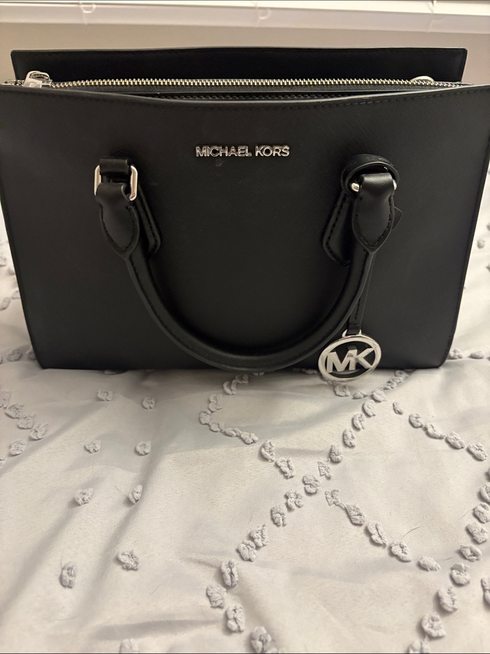 Michael Kors Black Saffiano Top-Handle Satchel with Silver Hardware & Wallet